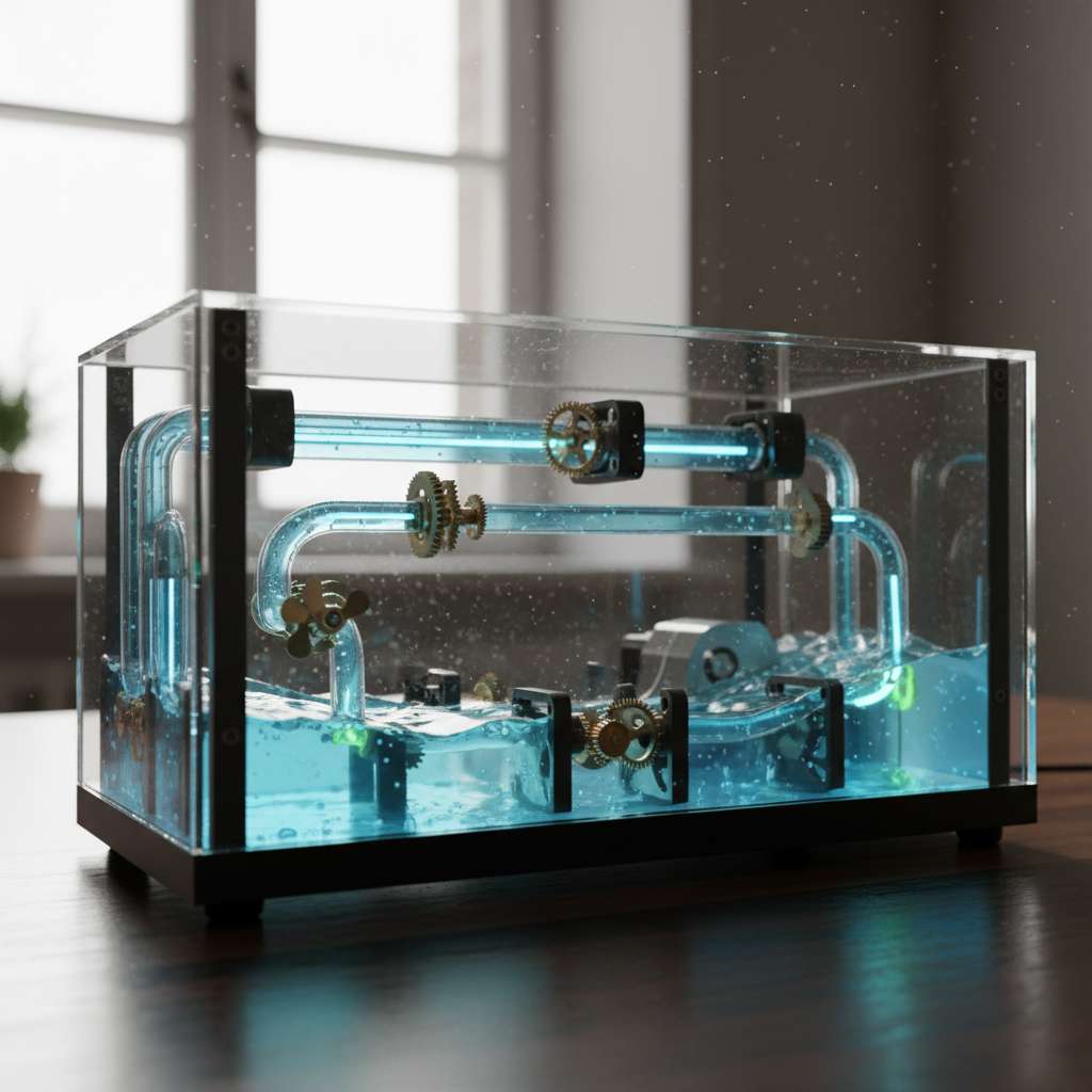 Ilustração estilizada de setup personalizado para pesca digital, capa de vídeo