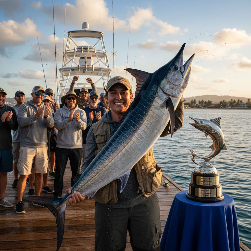Captura artística de vitória em evento no simulador de pesca